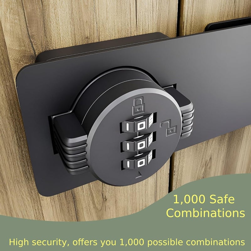RETRIN Keyless Combination Lock 3-Digit Combination Lock for Doors Twist Knob Hasp Latch Lock with Password Code Zinc Alloy Door Latch for Kitchen Drawers, Cabinets, Cupboard (Black) - Image 4